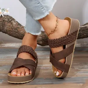 Women Platform Sandals with Double Cross Strap Arch Support Comfortable Slip On Slippers Non Slip Chunky Sole Lightweight Breathable for Walking Beach Summer