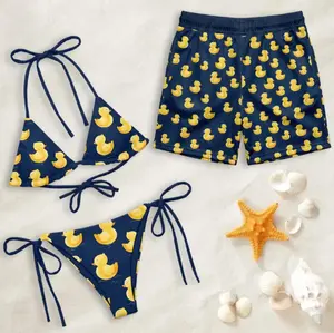 Duck Matching Couple Swimsuits Set, BF and GF Matching Swimsuits, BF and GF Swimsuits, Camo Bikini Set for Women, Matching Duck Camo Swimwear Set for Couples, Couple Trendy Camo Bikini And Short, Summer Beach Vacation Outfit