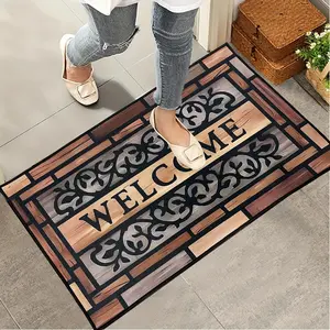 "Decorative Welcome Door Mat, Non-slip Wood Tile Patterned Entrance Carpet, Waterproof Indoor and Outdoor Door Mat, Suitable for Home or Office"