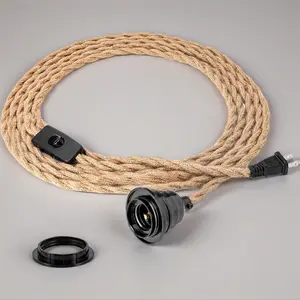 FRIDEKO HOME  Industrial 15ft Pendant Light Cord - Hanging Light Kit with Switch Plug, Plug-in Pendant Light Cord Rope Pendant Lights Socket Set E26 E27 for Pendant Lamp Farmhouse Lamp Cable DIY Room Decor