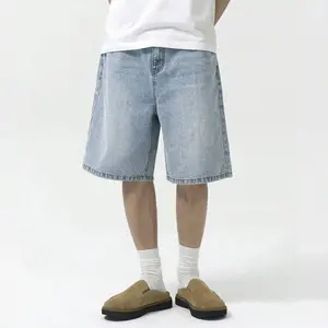 Men's Loose Casual Denim Bermuda Shorts With Pockets, Versatile Summer Denim Shorts Jorts Wide Leg shorts jeans men Streetwear gym shorts