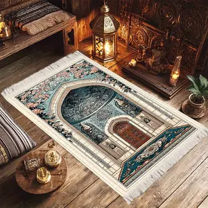 Arabic Arch Print Muslim Prayer Rug, Vintage Ethnic Non-Slip Foldable Mat, Prayer Mats, Multiple Sizes, Home & Festival Use