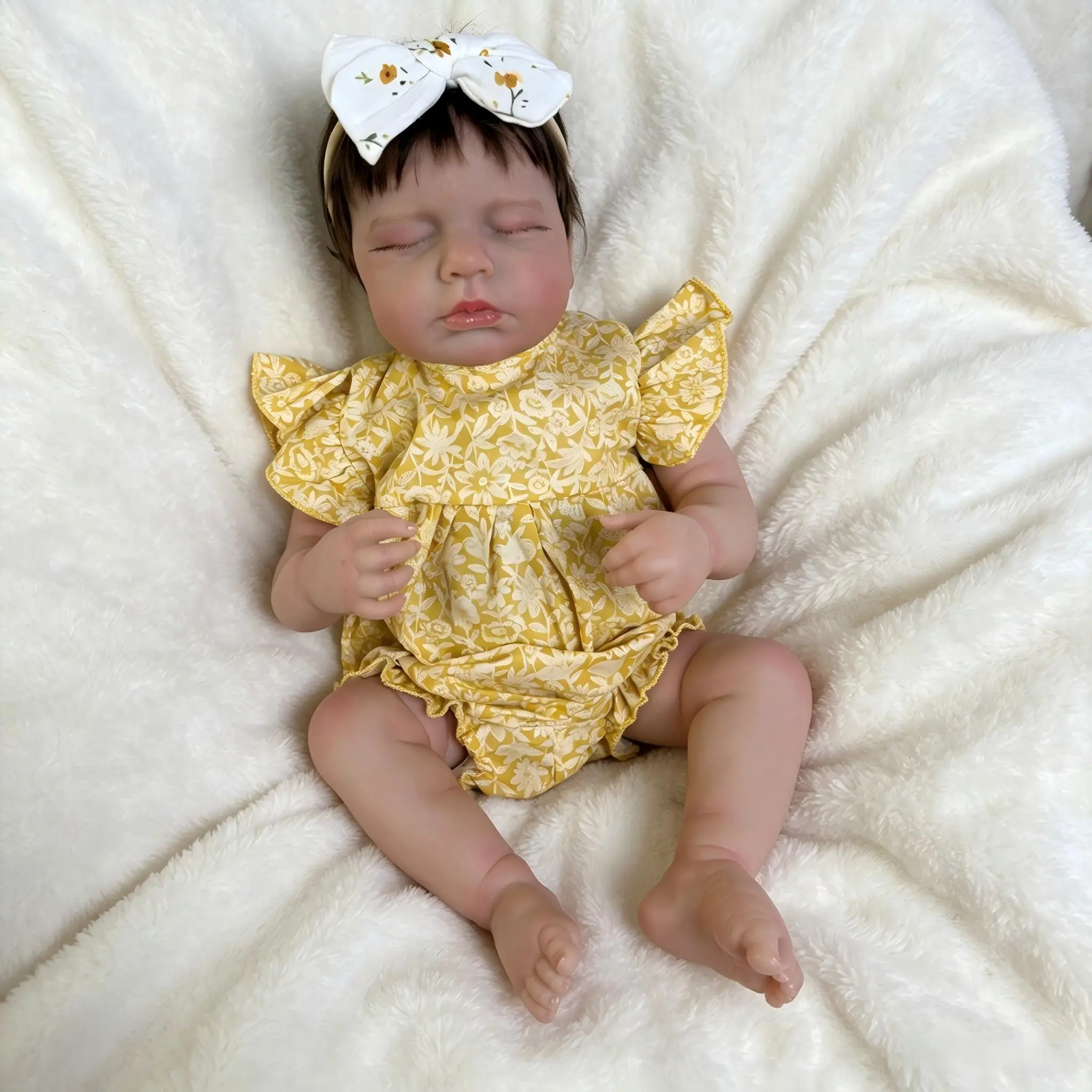 20 Inch Real Look Baby Dolls Girl Full Body Vinyl Girl Realistic Sleeping Reborn Baby Doll with Rooted Hair Lifelike Newborn Doll Toy Gift for Kids