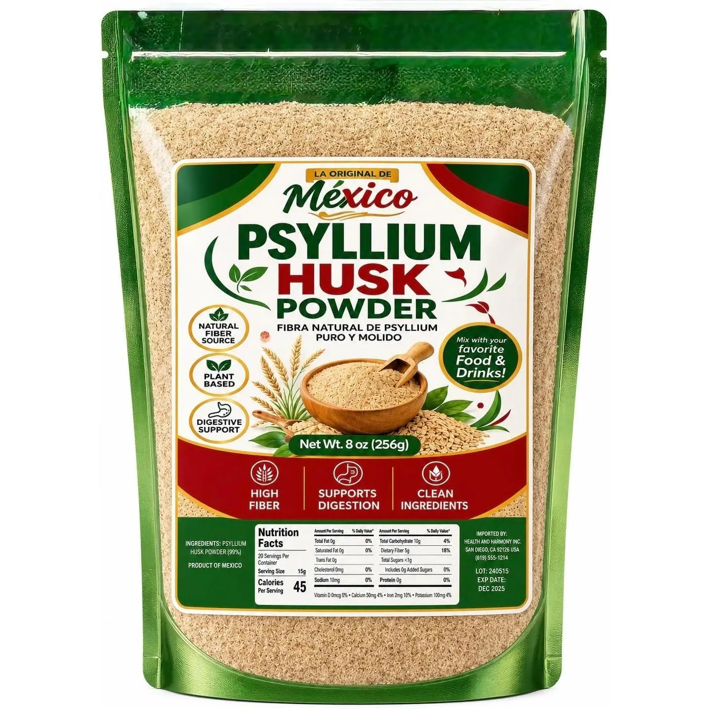 Organic Psyllium Husk Powder, 8oz – Finely Ground, Unflavored, Vegan, Keto, Paleo, Non-GMO Plant-Based Superfood, Good Source of Fiber for Gluten-Free Baking, Juices & Smoothies