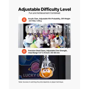 VEVOR Claw Crane Machine, Medium-Sized Arcade Game Machine with Light Sound, Adjustable Steel Claws, Precise Toy Candy Grabber Prize Dispenser Vending Toy, for Commercial Home Parties Cinema, Pink