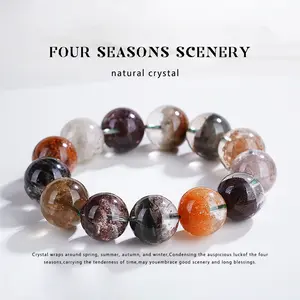 Four Seasons Phantom Quartz Bracelet | Natural Red Green Ghost Crystal Beaded Jewelry