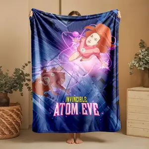 1 piece Atomic Eve, a superhero animated character themed flannel blanket, Throw blanket - Super soft in modern style, suitable for sofas and beds, all-season use, digitally printed pattern, 100% polyester material, machine washable