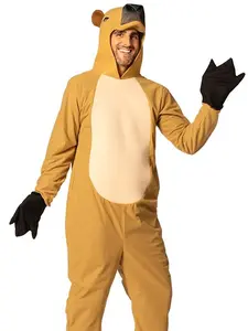 Capybara Costume Outfits Beige Jumpsuit for Men Menswear Clothes with Printed Eyes and Nose Adjustable Fit One Size Fits Most Adults