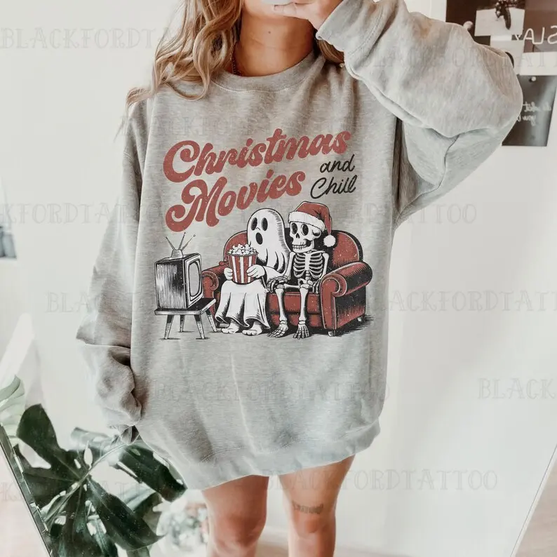 Christmas Skeleton Sweatshirt, Gothic Holiday Crewneck, Vintage Creepmas Graphic Sweatshirt, Cozy Winter Skeleton Pullover, Funny Christmas Gift