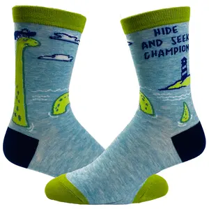Women's Hide and Seek Champion Socks Funny Loch Ness Monster Novelty Graphic Footwear Funny Graphic Socks Comfortable Fitted Spandex Cotton