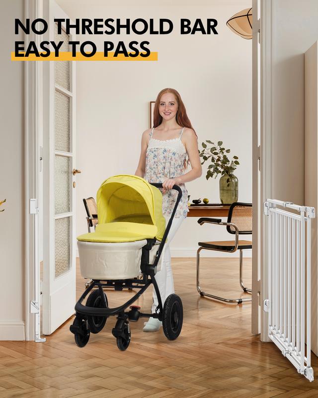 Baby Gate for Stairs Doorways & Kitchen, 26.4"-43" W x 29" H, No Bottom Bar Dog Gate, One-Handed Auto-Close, Hardware Mount Safety Gate for Dogs & Toddlers, Black