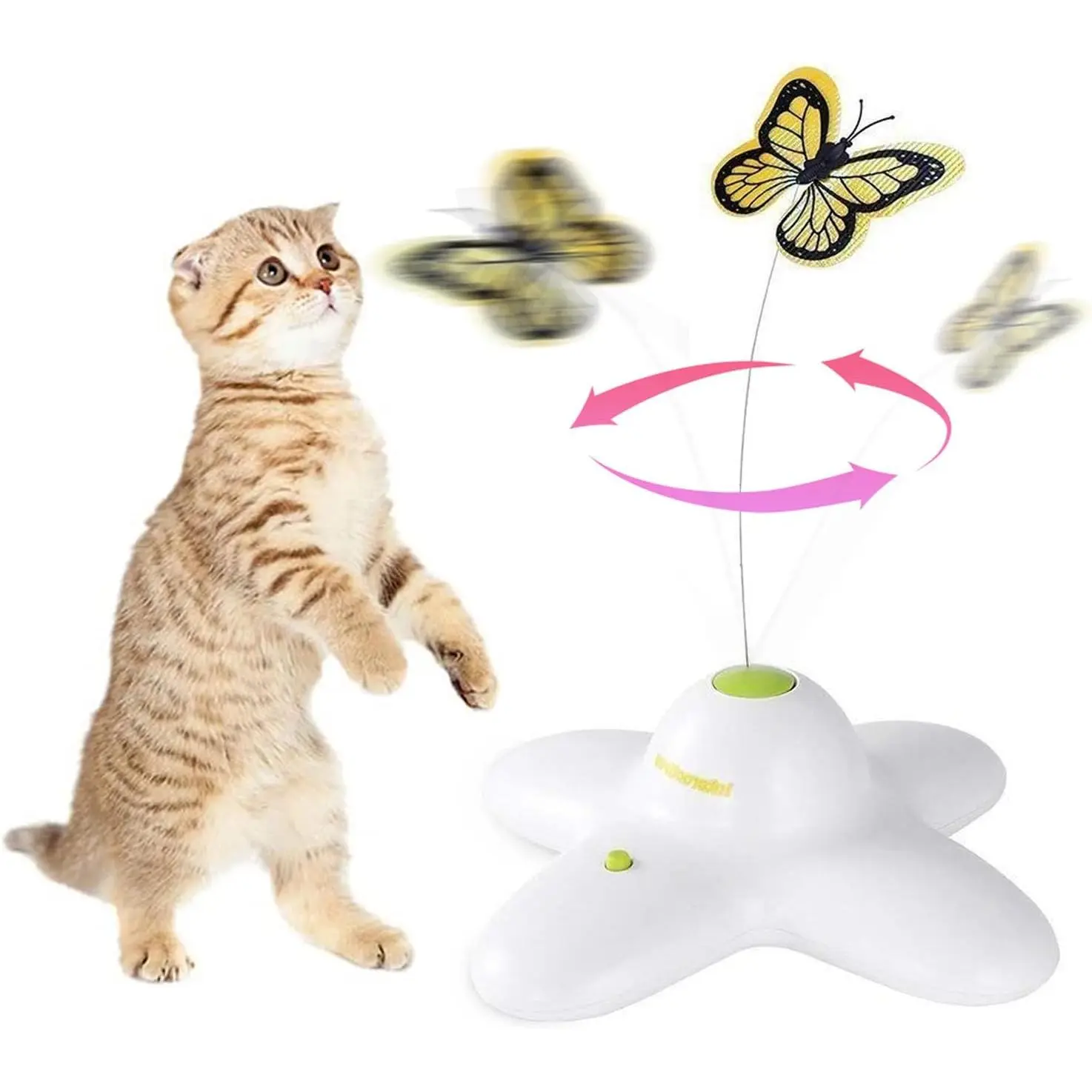 AFP Interactive  , Butter-Fly Interactive  Indoor Cats, Flutter   Toys, Flutter Rotating Kitten Toys with 2 Replacements