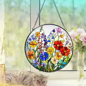 Wildflower Stained Glass Suncatcher: Flower Window Hanging, Colorful Floral Glass Art, Gift for Mom