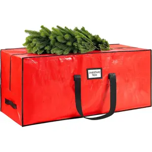 9 ft Christmas Tree Storage Bag, Fits Extra Large Artificial Holiday Xmas Tree, Waterproof Material with Durable Reinforced Handles & Dual Zippers, Protects From Dust and Moisture, Red