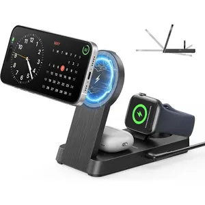 3 in 1 Magnetic Wireless for iPhone Charging Station: Foldable Portable Charger for iPhone 17-12 Pro Max & Apple Watch & AirPods, for Apple Multiple Devices Charger for Home,Office&Travel