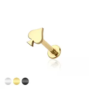 16G Spade Flat Back Labret • Cartilage Earring • Flat Back Stud • Small Tragus Stud • Flat Back Upper Ear Stud • Helix Stud • Conch Stud • Internally Threaded Earring • 316L Surgical Steel • Silver • Gold • Black • Rose Gold