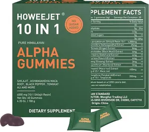 10-in-1 Alpha Shiraji Gummies 4000mg | Boosts Energy, Endurance, and Focus | Sugar-Free | Tongkat Ali, Maca Root, Fulvic Acid, Ginger, 85+ Trace Minerals, Non-GMO, Sugar-Free Vegan | Energy & Vitality | 60 Gummies
