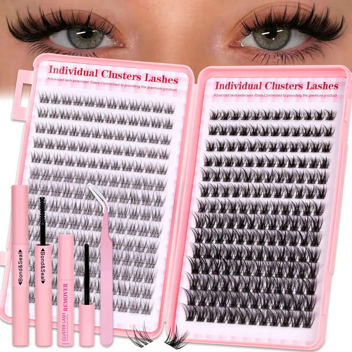 144pcs D-Curl Wispy Eyelashes, Diy Volume Eyelashes, 8–18 mm Mixed Length Ultra-Light Soft False Lashes for Eyelash Extensions, Individual Eyelashes Cluster Lashes, Includes Bond and Seal Remover and Tweezer, Individual Eyelashes Kit