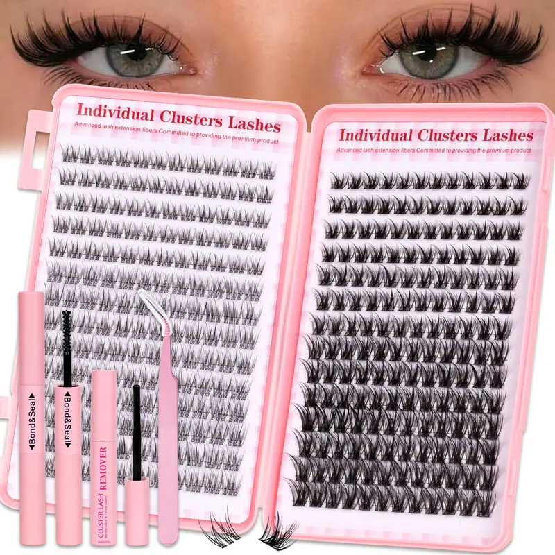 144pcs D-Curl Wispy Eyelashes, Diy, Diy Makeup Lashes, Diy Personal Lashes, 8–18 mm Mixed Length Ultra-Light Soft False Lashes for Eyelash Extensions, Individual Cluster Lashes, Includes Bond Remover and Tweezer, Eyelashes Kit