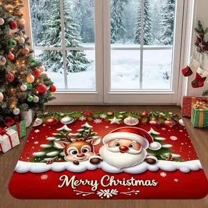1 Piece of Christmas Reindeer and Santa Claus Print Decoration Welcome Door Mat Soft Kitchen Floor Mat Floor Mat Living Room Decoration Carpet Suitable for Indoor and Outdoor Home Decoration During Christmas Home Decor Rugs