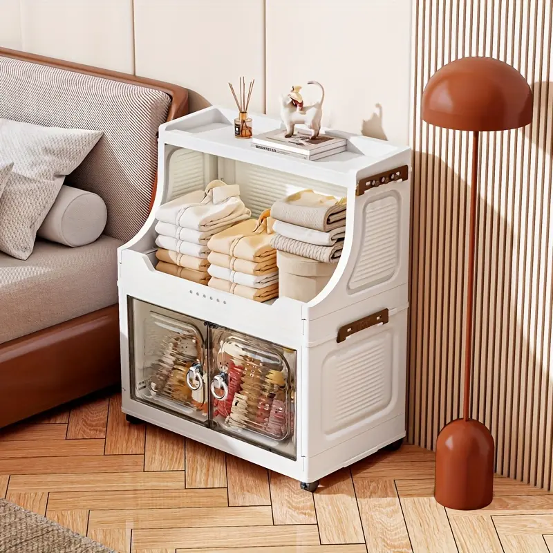Naviconvex Plastic Stackable Storage Cabinet - 3/4/5/6-Tier Foldable Extra Large Storage Organization Unit with Doors, Wheels, Open Top Shelf (18.5in Wide) for Kitchen, Garage