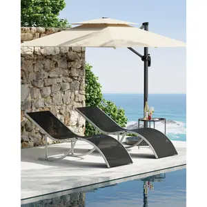 Ergonomic S-Shaped Patio Chaise Lounge Chairs Set of 2 – Adjustable Reclining, Lightweight Aluminum Frame, Breathable Mesh, Weather-Resistant Outdoor Loungers for Poolside, Garden, Deck, or Backyard