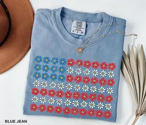 Comfort Colors Floral American Flag Shirt, Patriotic Vintage Graphic Tee, Independence Shirt, 4Th July For Women, 4Th Of July Flag, Usa Flag Heart, Floral American Flag