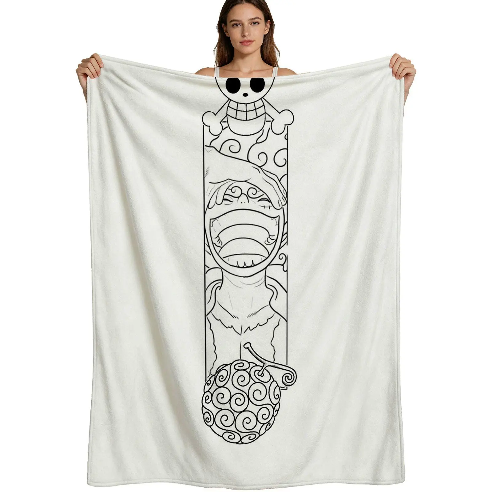 Anime Style, Warm Flannel Blanket, Luffy Skull Design, Soft Fleece Fabric, For Fans And Bedroom Use, 4 Sizes Available Single Pack