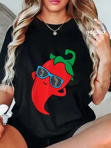 100% Cotton Cute Chili Fruit Relaxing Spicy Food Lazy Chili T-Shirt