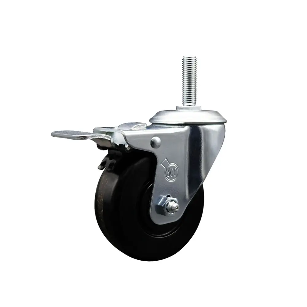 Service Caster SCC-TSTTL20S414-PHR-58212 Phenolic Swivel Threaded Stem Caster for Carts, Commercial Use, 4 x 1.25 in. Black Wheel, 0.63 in. Stem, Total Locking Brake, Ball Bearing Design, 300 lbs Capacity, High Resistance To Impact