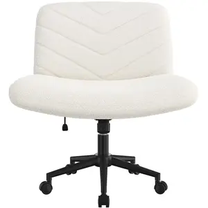 Costoffs Boucle Swivel Desk Chair,Cross Legged Office Chair with No Arms,No Wheels Makeup Chair for Home Office Study Bedroom