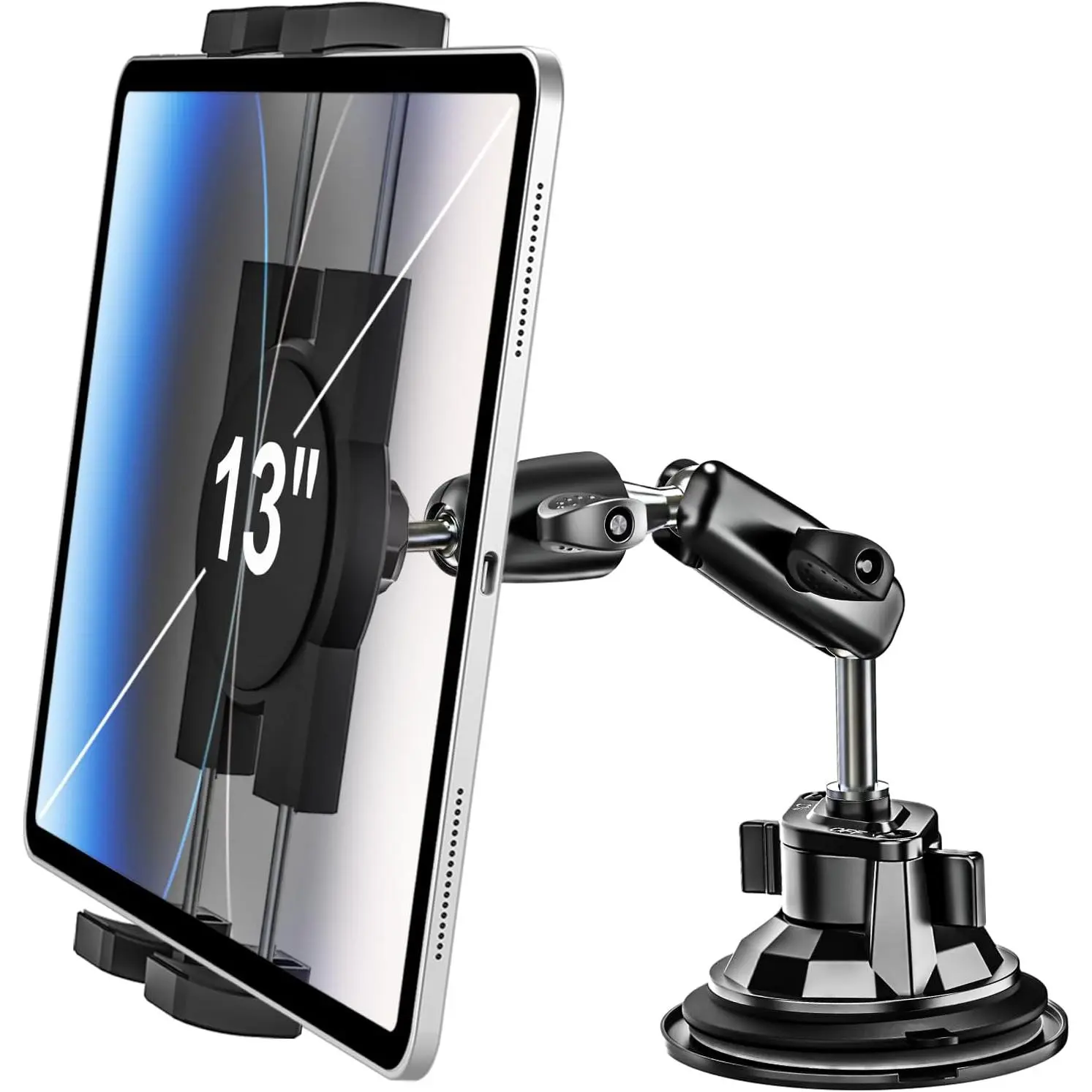 Heavy Duty  Tablet Mount Holder - [Metal Arm] Dashboard Windshield Suction Cup Tablet Holder for / Mount, for 4.7-13" Tablets Like iPad Pro Air, Mini, Galaxy Tab, Z Fold, Fire HD,