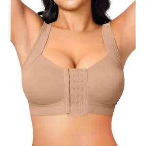 Front Closure Post Surgery Compression Bras for Women Mastectomy Bra with Adjustable Straps Wirefree