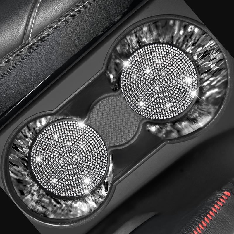 CAR PASS 7pcs Bling Car Accessories for Women,Sparkly Rhinestone Diamond Steering Wheel Cover,Belt Cushion,Glitter Shift Knob Cover,Cup Holder Coaster