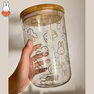 Cartoon Miffy Transparent Glass Storage Tank Printed Storage Sealed Daily Household Rice, Beans, Candy Snack Collection Bottles