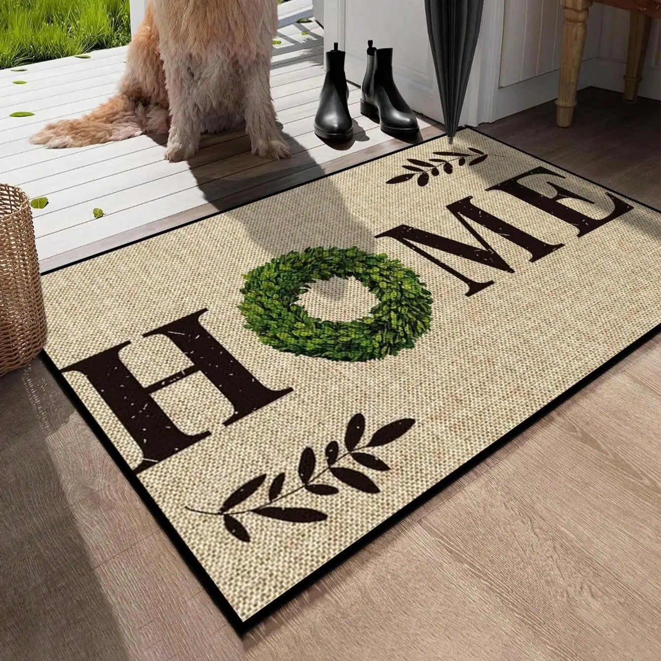 Home/Welcome Letter Pattern Door Mat, 1 Count Non-slip Rectangle Door Entrance Mat, Decorative Floor Mat for Home Living Room Bedroom Kitchen Bathroom