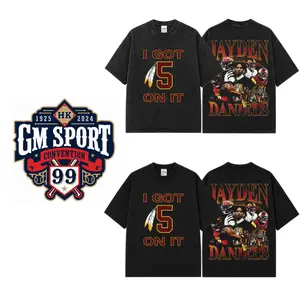 [GM - SPORT]  Jayden Daniels 'I Got 5 On It' Graphic Premium Acid Washed Cotton T-Shirt, Burgundy and Gold Apparel, Commanders Fans Football Streetwear Tee, Gift For Football Fan Graphic Tee T-Shirt