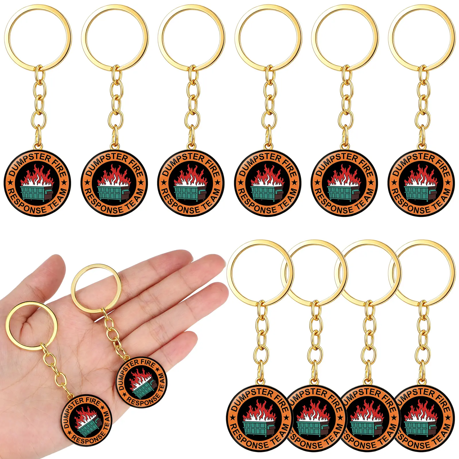 10pcs Dumpster Fire Keychains Bulks Humorous Nurse Teacher Appreciation Gifts, Dumpster Fire Response Team Emotional Support Novelty Garbage Fire KeyChain Gift for Employee Administrative IT Service Industry Workers Coworker Student