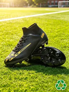 Youth High-Top Football Shoes, Professional Grass Training Sneakers, All-Season PU Leather, Sporty Style, Above Ankle Height, Football Boots