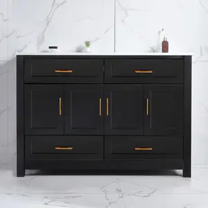 48" Black Bathroom Vanity with Ceramic Sink Combo, Abundant Storage Cabinet -4 Soft close doors and 4 drawers
