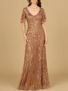 Beaded Gown With Cape Sleeves