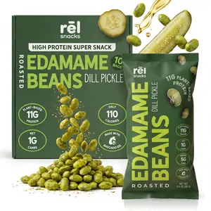 Rel Snacks Dill Pickle Crunchy Roasted Edamame Beans 0.9OZ 10 Pack Protein Fiber High Protein Low Carb Keto Friendly Snack