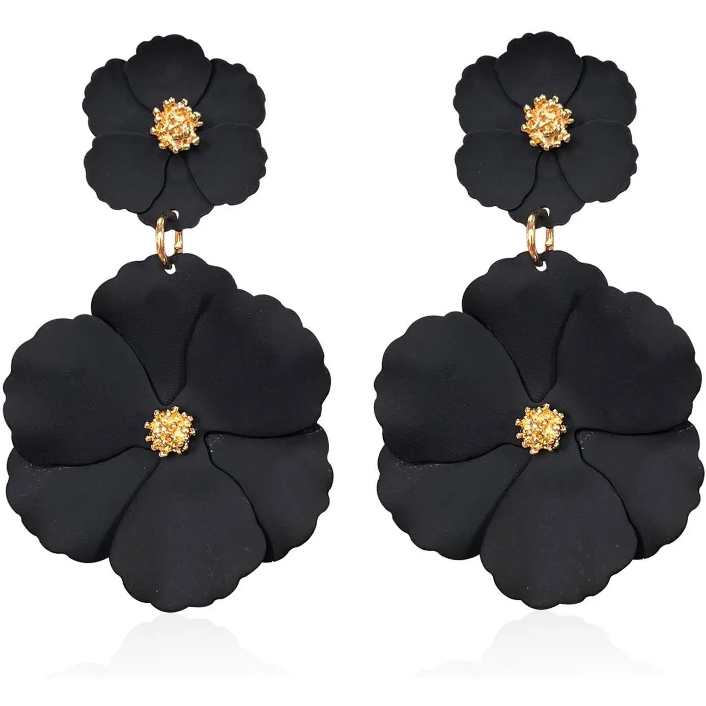 White Summer Flower Floral Dangle Earrings Boho 2 Layered Floral Petal Drop Statement Stud Earring for Women