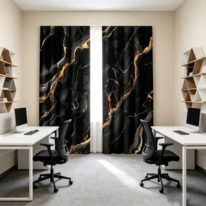 Two piece set of black and gold marble patterned curtains, smooth gold design, creating fashionable home decor, semi blackout polyester fabric curtains, Room Decor Curtain, Window Curtain, Home Decoration Curtain