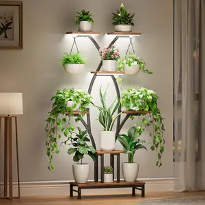 Stand Indoor with Grow Lights - 7 Tiered Metal Corner Shelf for Multiple , 63" Corner  Stand for Indoor , X-Shaped  Rack for , Living Room, Office & Patio Decor