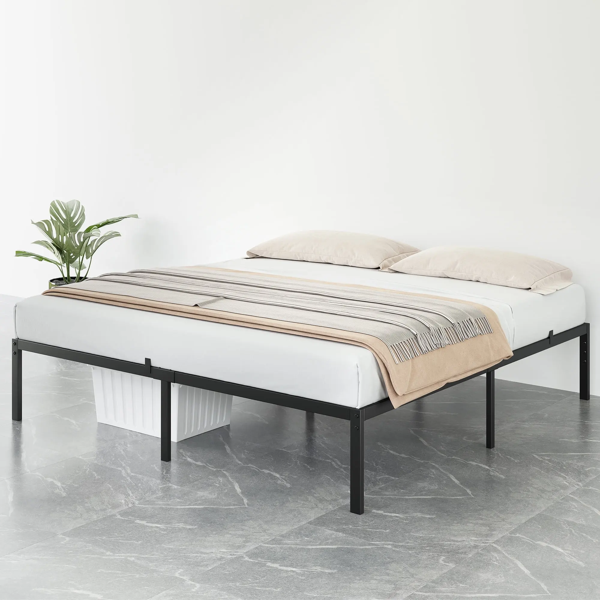 Gaomon Full Size Heavy Duty Metal Platform Bed Frame - 14in High Profile, Stable, Smart Storage, Sturdy Construction, Quick Assembly, Noise-Free, No Box Spring Needed, Reserved Holes, Black