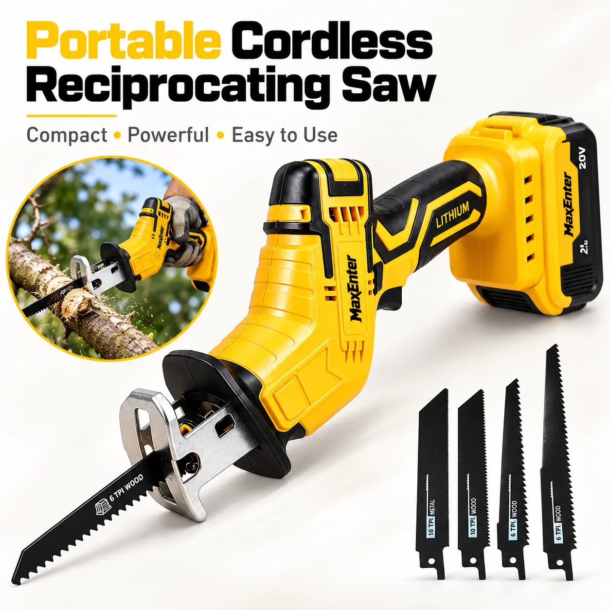 1/2Pcs 20V Max For DeWalt-Compatible Electric jigsaw Reciprocating Saw Tool with 3 Variable Speed, Tool-Free Blade Replacement, Batteries, 4 Metal/Wood/Plastic Cutting Saw Blades garden pruning