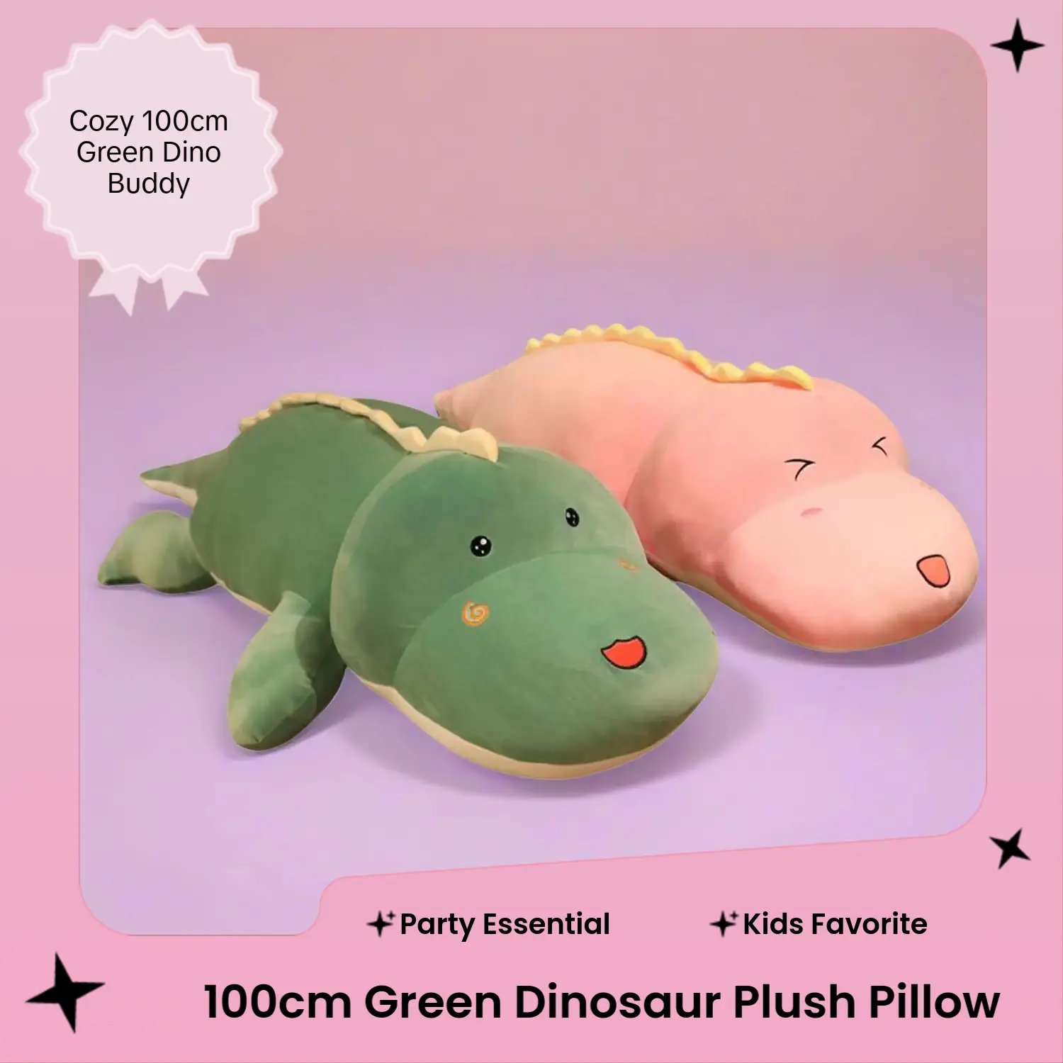 1pc 100cm Large Striped Green Dinosaur Stuffed Animal - Unisex 12+ Age Bed/Sofa Cushion Pillow, Children's Bedroom Companion