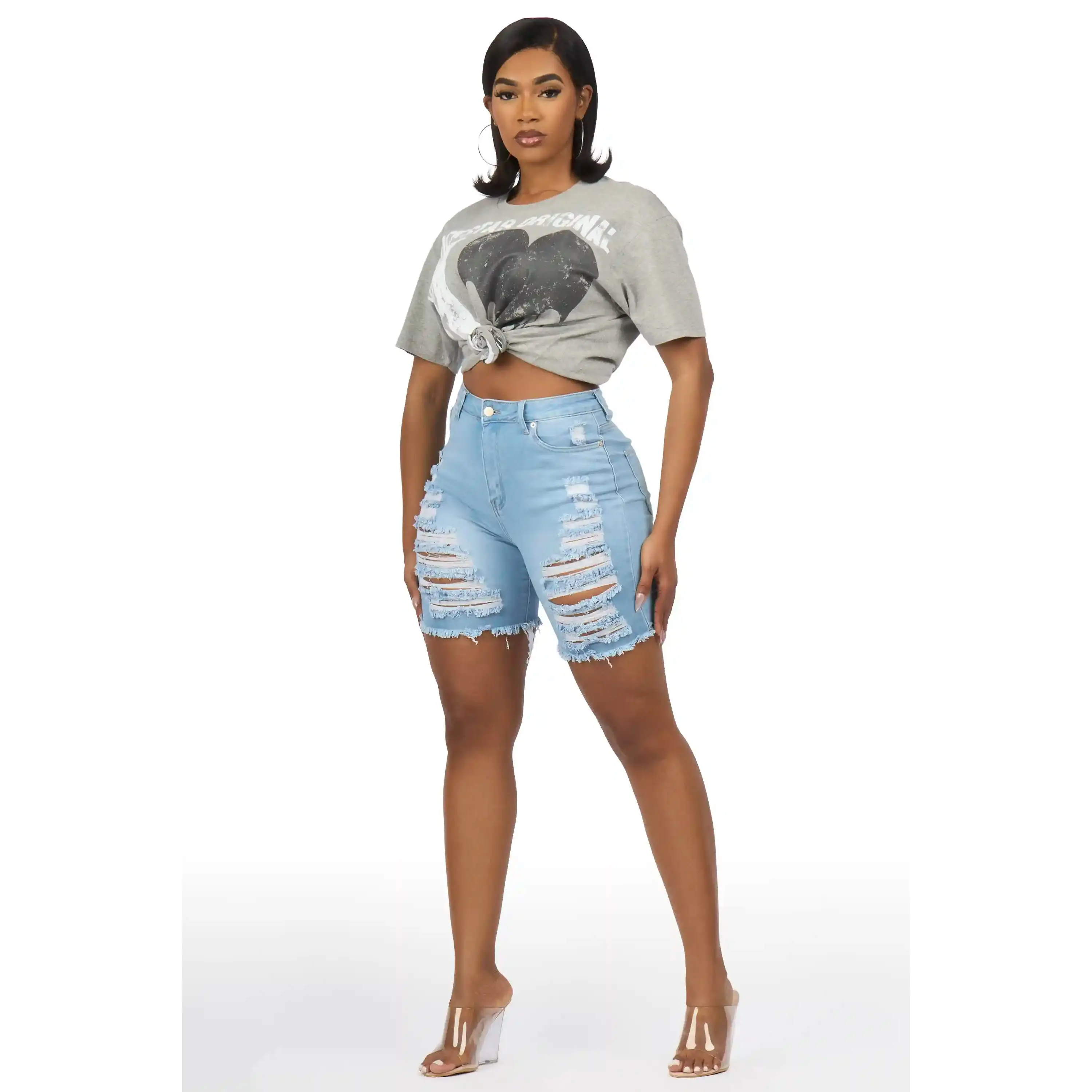 Stiffany Light Wash Distressed Denim Short