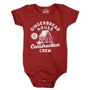 Gingerbread House Construction Crew Baby Bodysuit Funny Sarcastic Christmas Jumper For Infants Funny Baby Onesies Christmas Clothes for Baby Novelty Onesie Red -